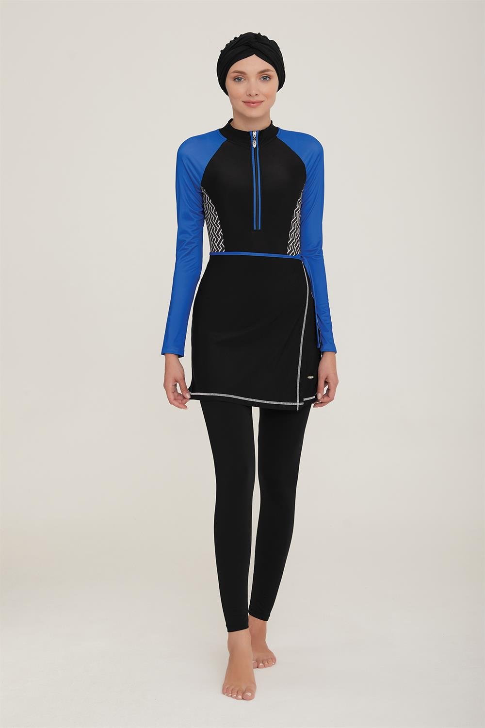 3 Farklı Şekilde Giyilebilir Likralı Tesettür Mayo Collar 4455 Siyah Remsa Mayo