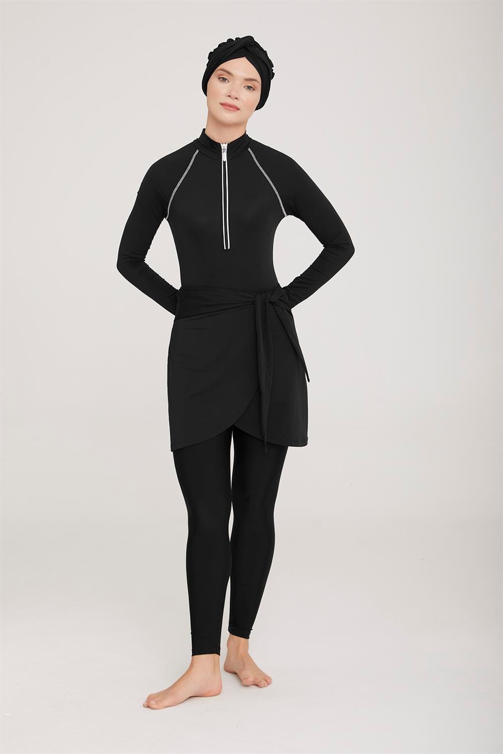 3 Farklı Şekilde Giyilebilir Likralı Tesettür Mayo Robb 4460 Siyah Remsa Mayo