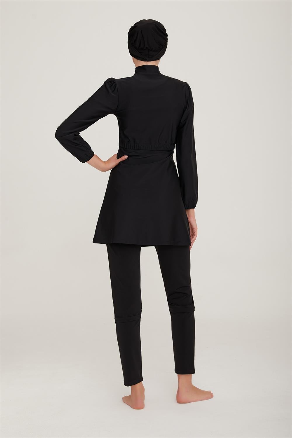 3 Farklı Şekilde Giyilebilir Likralı Tesettür Mayo Elvıra 4453 Siyah Remsa Mayo