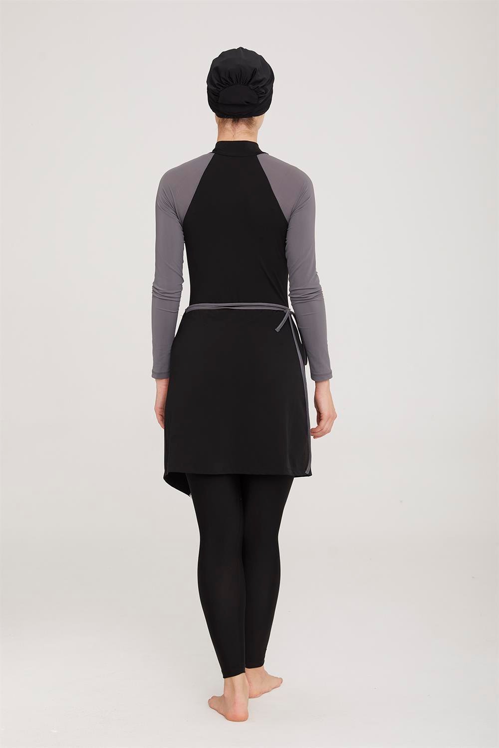 3 Farklı Şekilde Giyilebilir Likralı Tesettür Mayo Layana 4457 Siyah Remsa Mayo