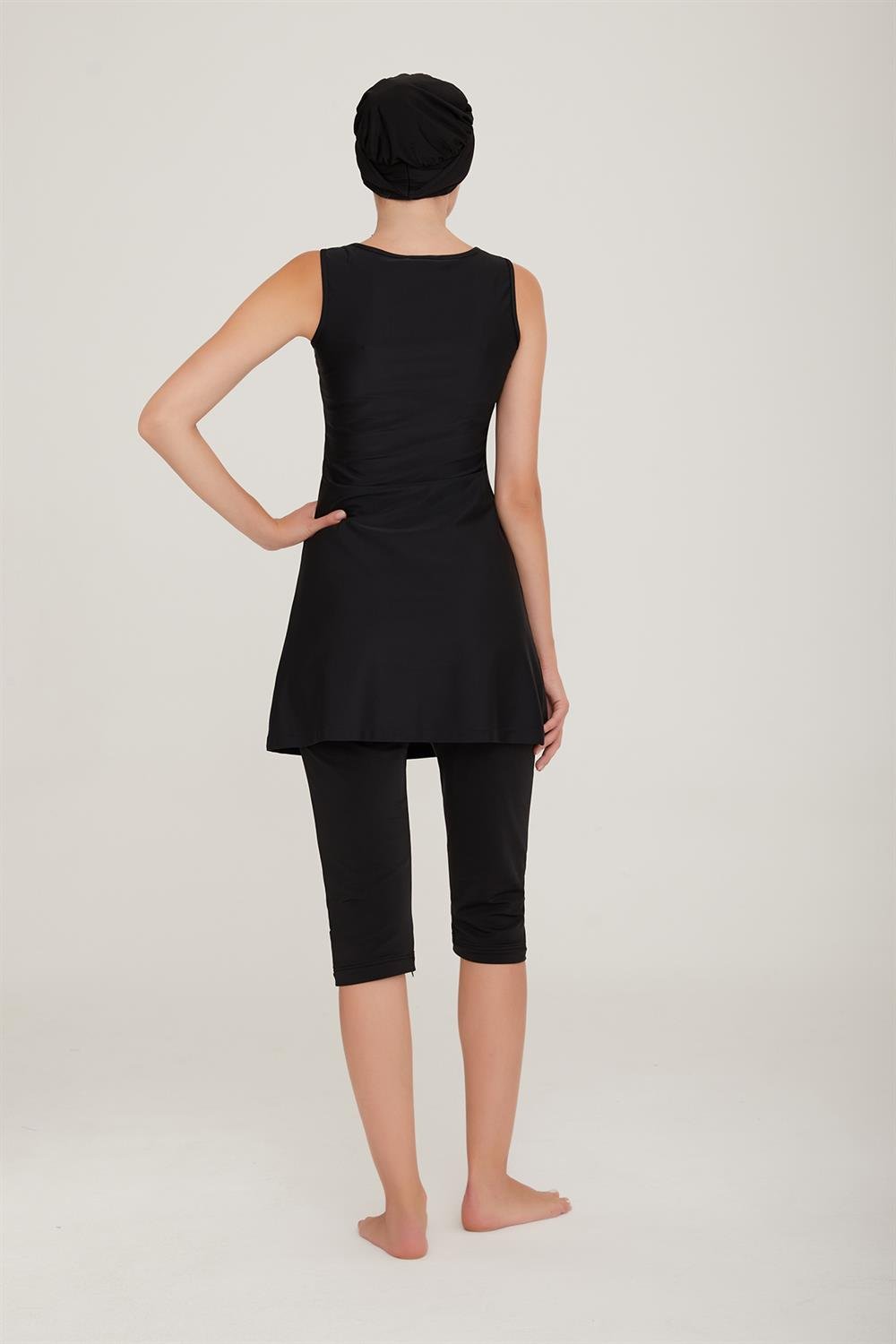 3 Farklı Şekilde Giyilebilir Likralı Tesettür Mayo Elvıra 4453 Siyah Remsa Mayo