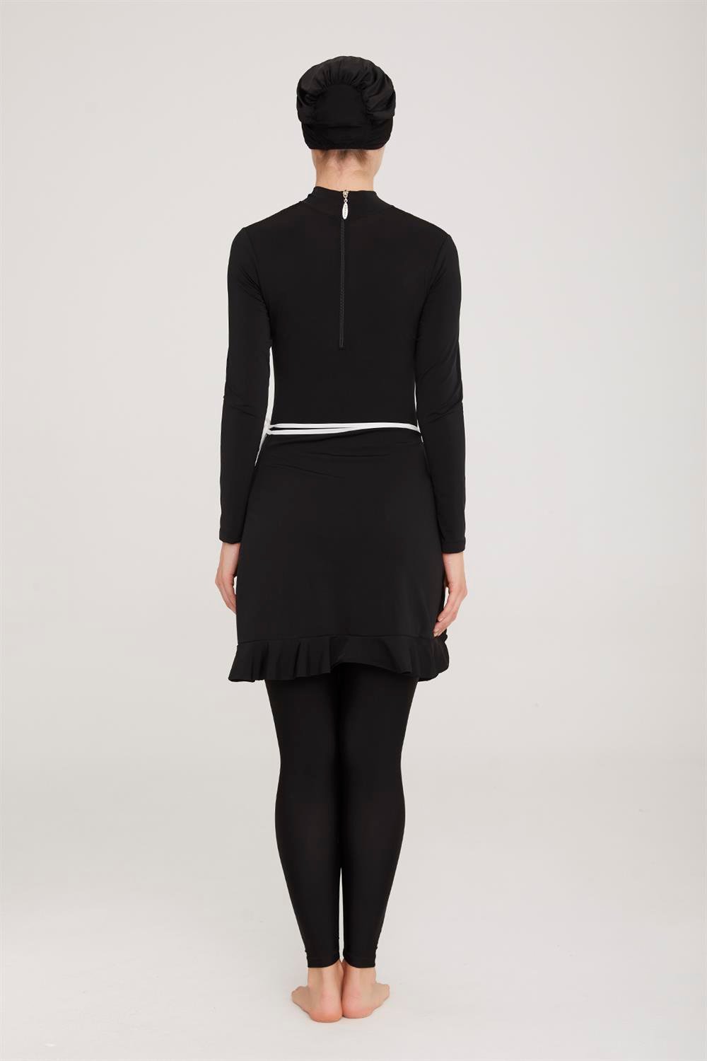 3 Farklı Şekilde Giyilebilir Likralı Tesettür Mayo Kandela 4458 Siyah Remsa Mayo