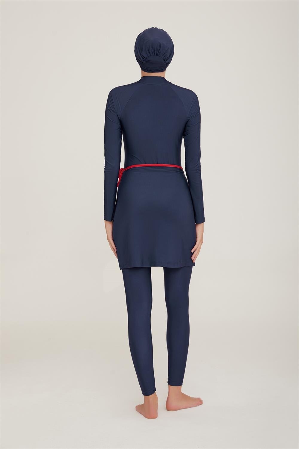 3 Farklı Şekilde Giyilebilir Likralı Tesettür Mayo Layana 4457 Koyu Lacivert Remsa Mayo