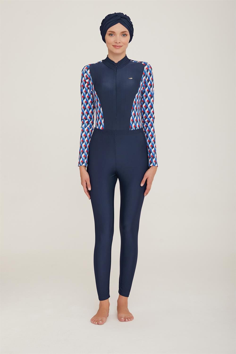 3 Farklı Şekilde Giyilebilir Likralı Tesettür Mayo Magnus 4454 Koyu Lacivert Remsa Mayo