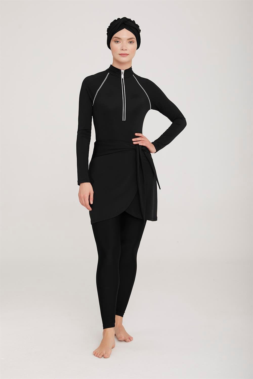 3 Farklı Şekilde Giyilebilir Likralı Tesettür Mayo Robb 4460 Siyah Remsa Mayo