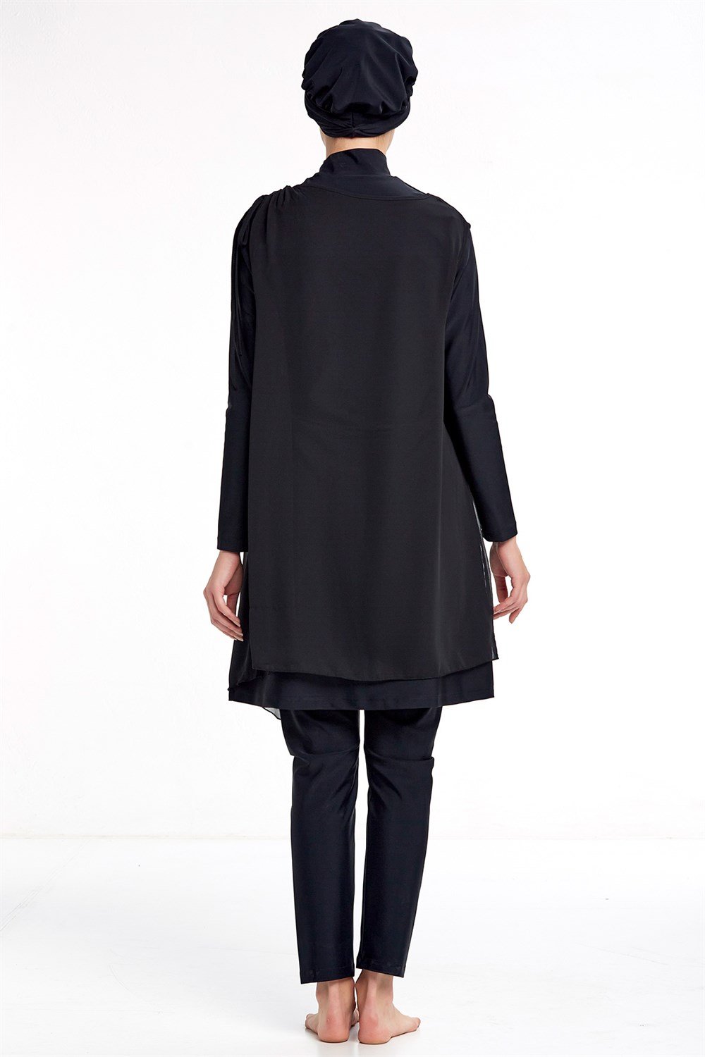 3'lü Pareolu Likralı Tam Kapalı Tesettür Mayo Adasea 4365 Siyah