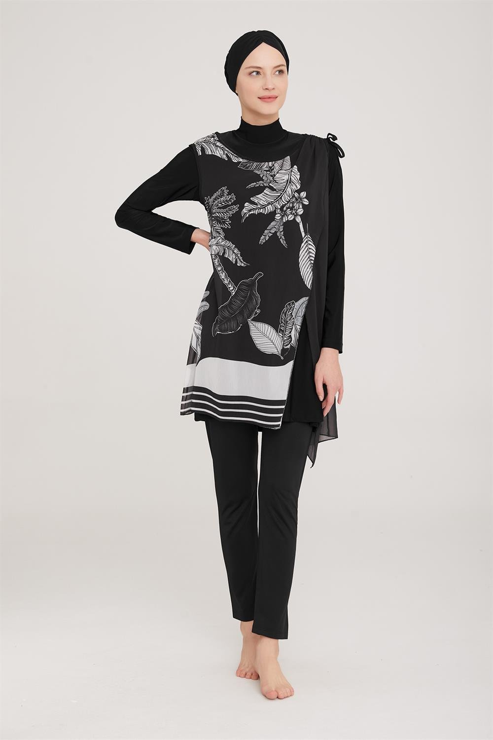 3'lü Pareolu Likralı Tam Kapalı Tesettür Mayo Agna 2 8038 Siyah