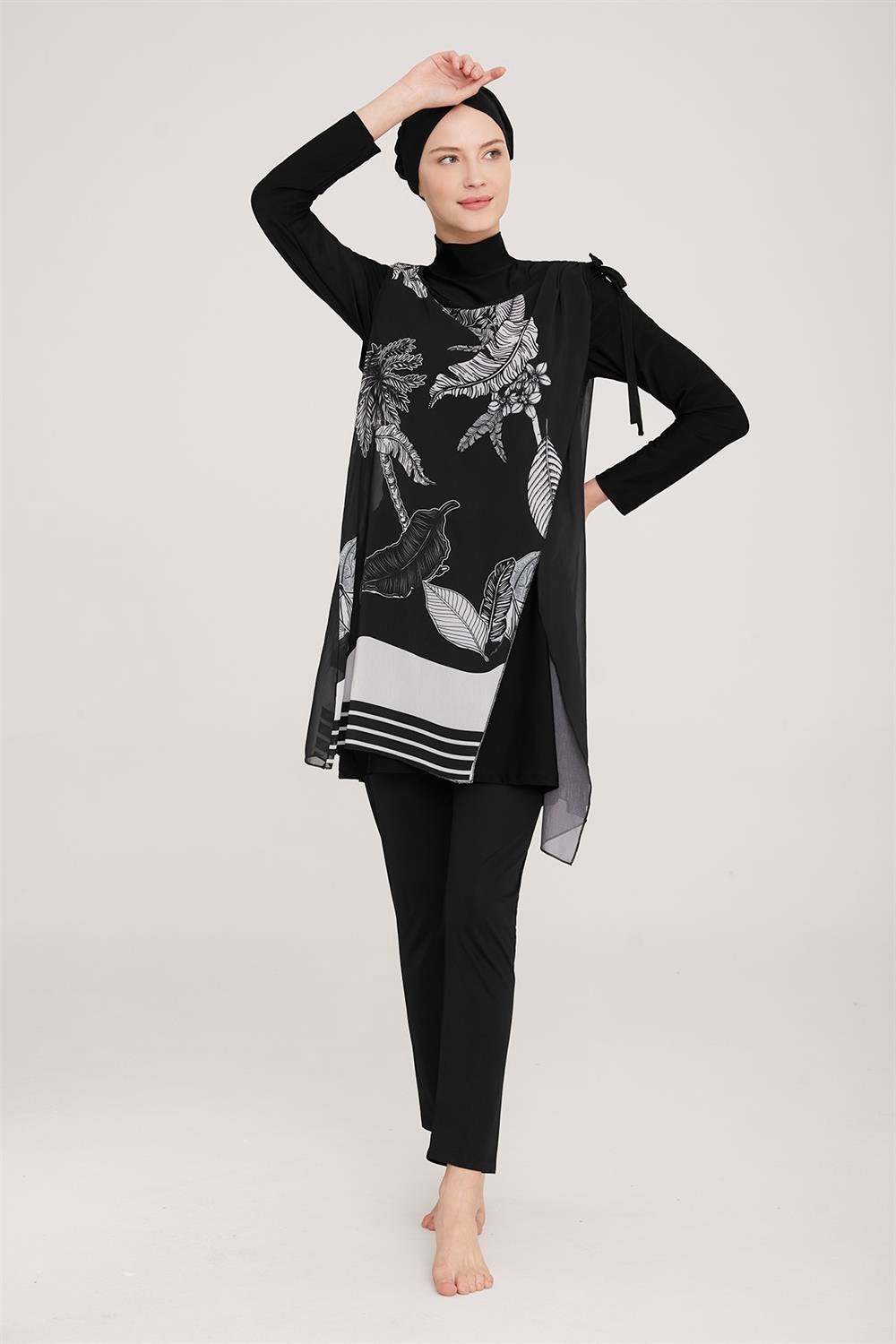 3'lü Pareolu Likralı Tam Kapalı Tesettür Mayo Agna 2 8038 Siyah