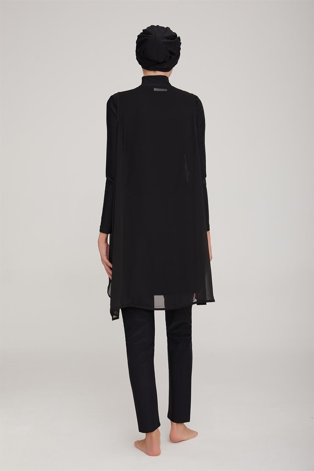 3'lü Pareolu Likralı Tam Kapalı Tesettür Mayo Sanda 4237 Siyah Remsa Mayo