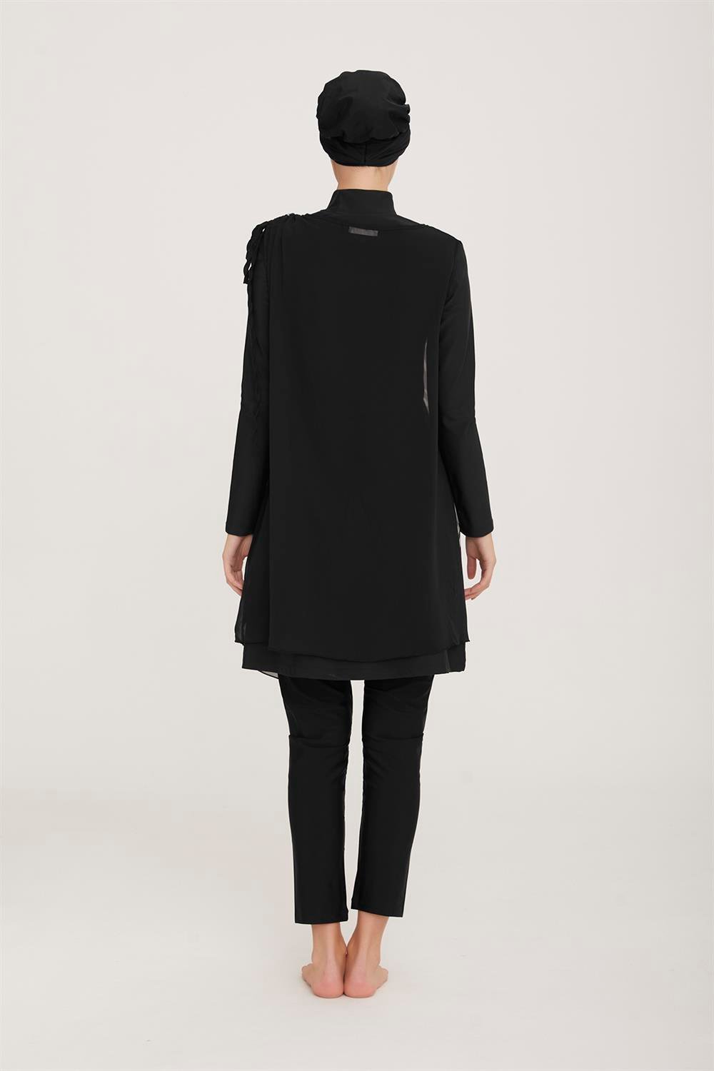 3'lü Pareolu Likralı Tam Kapalı Tesettür Mayo Sanda 5 4365 Siyah Remsa Mayo