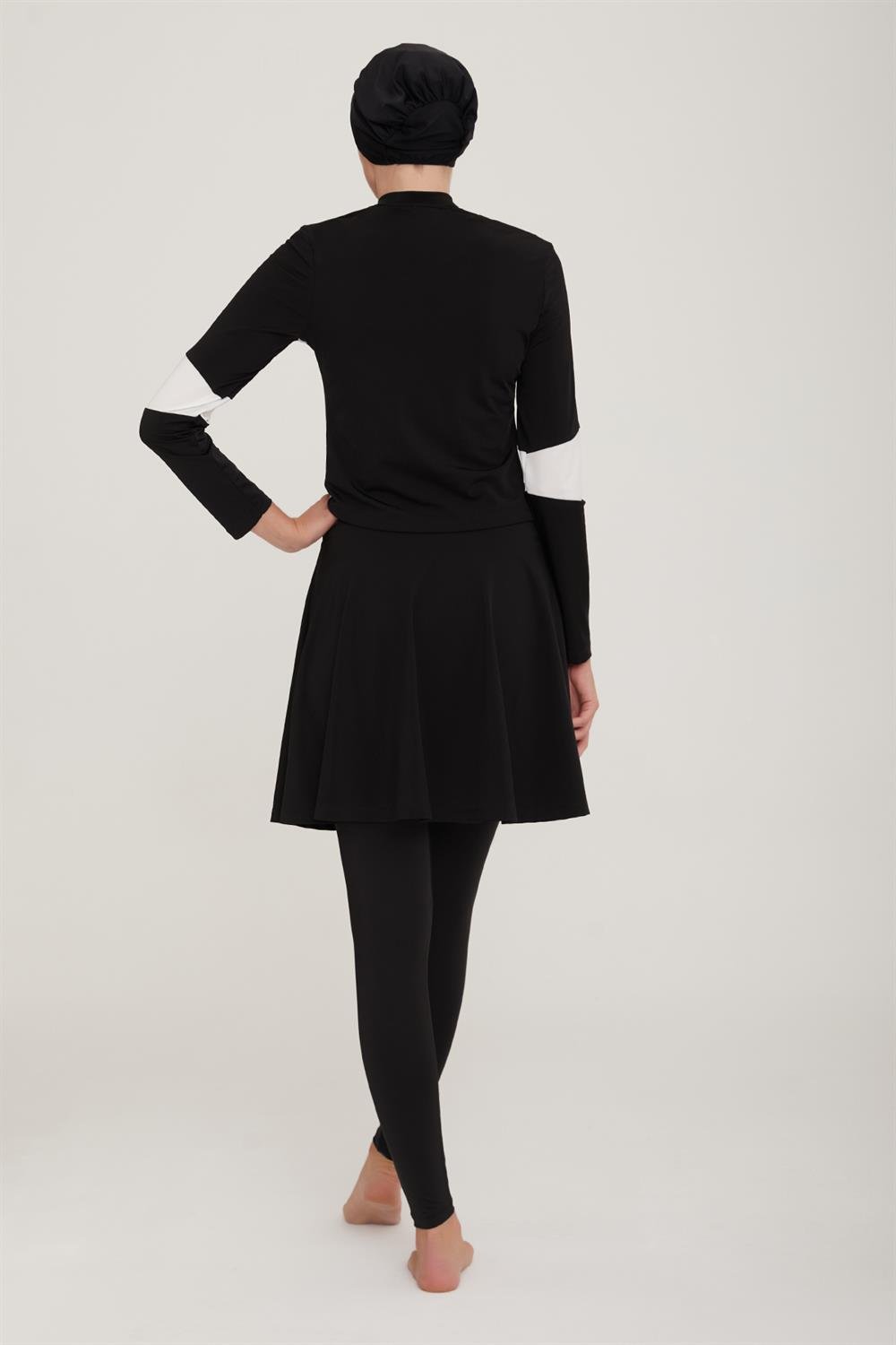 4 Farklı Şekilde Giyilebilir Likralı Tesettür Mayo Mell 4436 Siyah Remsa Mayo