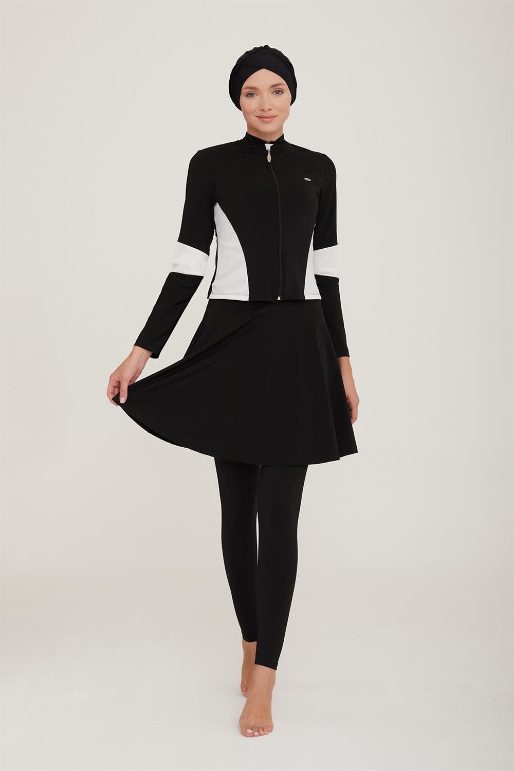 4 Farklı Şekilde Giyilebilir Likralı Tesettür Mayo Mell 4436 Siyah Remsa Mayo