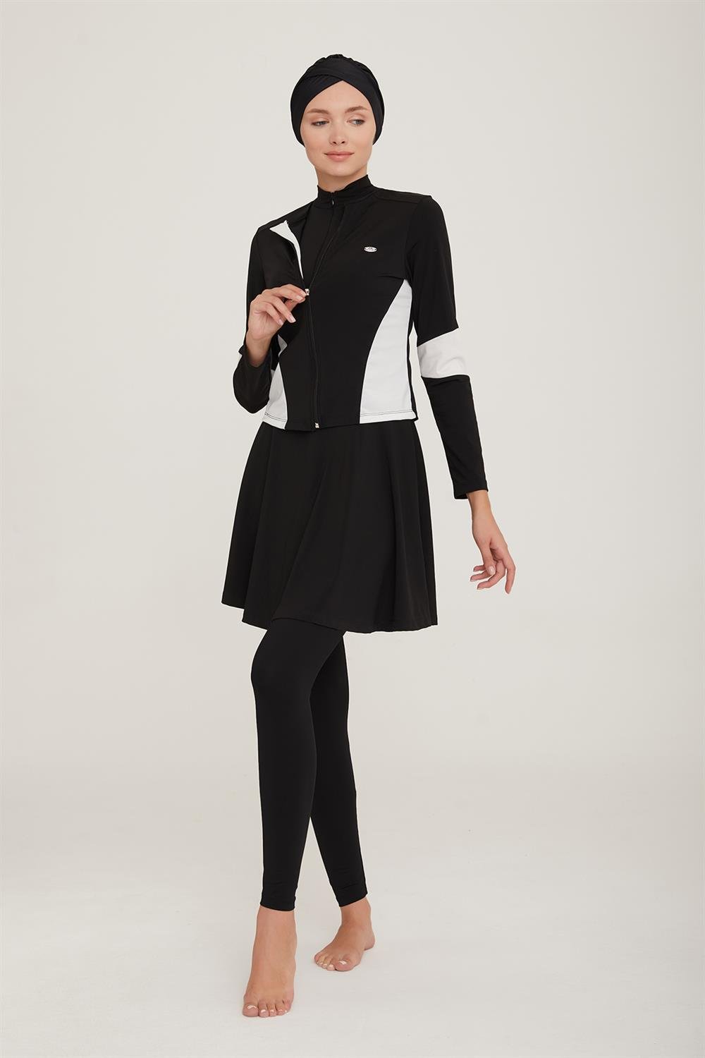 4 Farklı Şekilde Giyilebilir Likralı Tesettür Mayo Mell 4436 Siyah Remsa Mayo