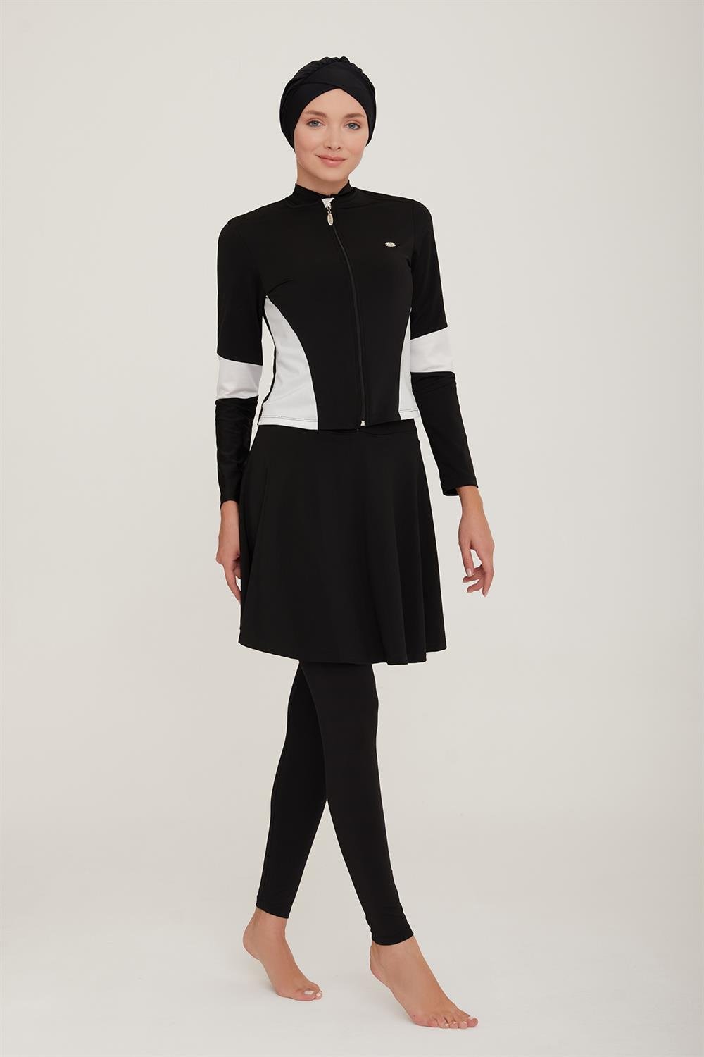 4 Farklı Şekilde Giyilebilir Likralı Tesettür Mayo Mell 4436 Siyah Remsa Mayo