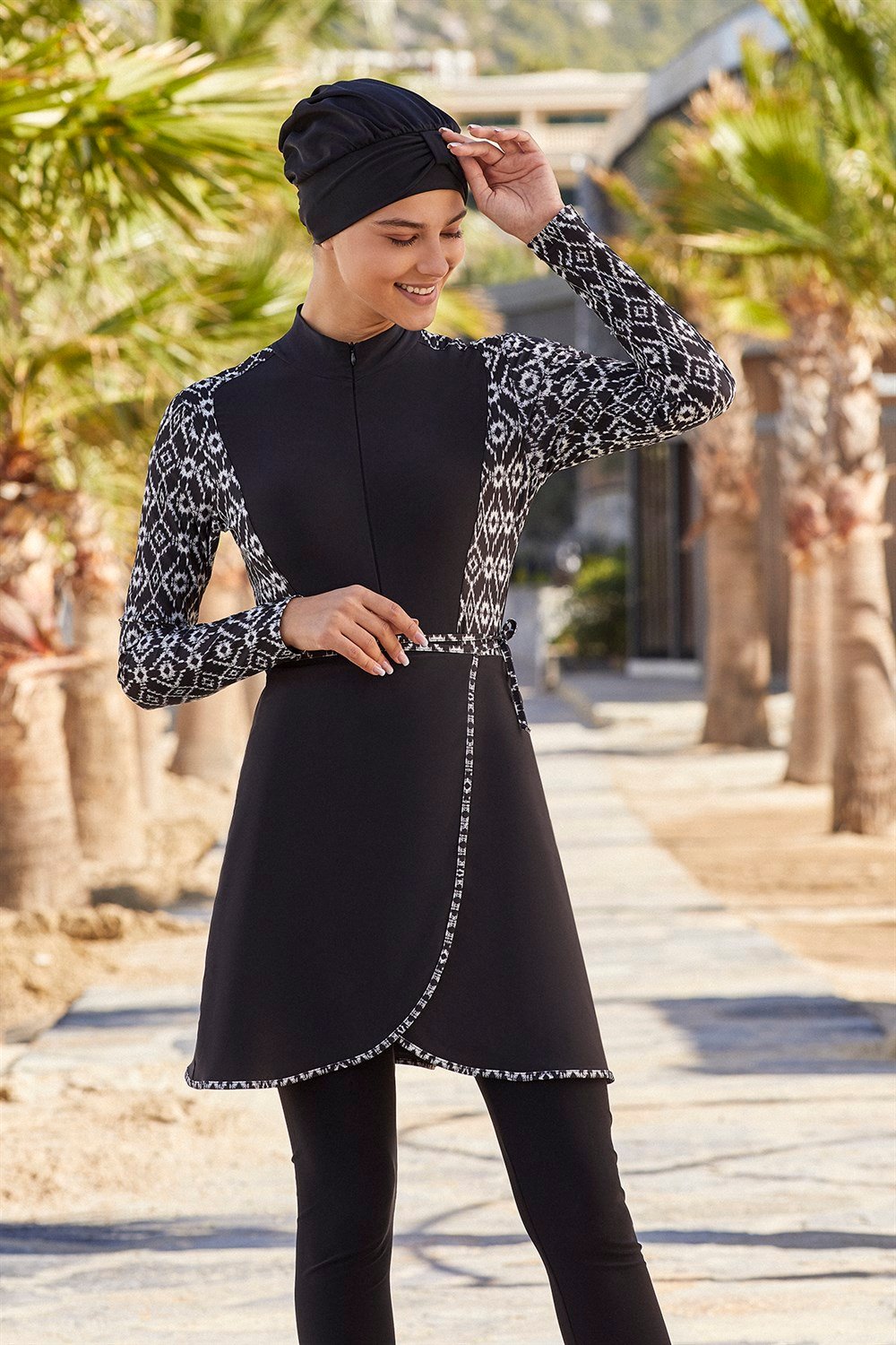 Adasea Likralı Tam Kapalı 3'lü Yüzücü Tesettür Mayo 4275 Siyah