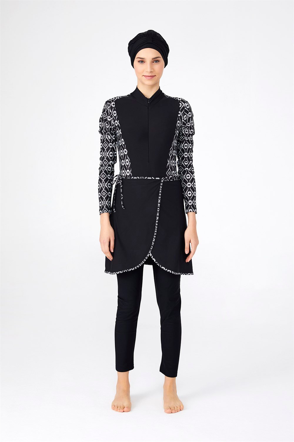 Adasea Likralı Tam Kapalı 3'lü Yüzücü Tesettür Mayo 4275 Siyah