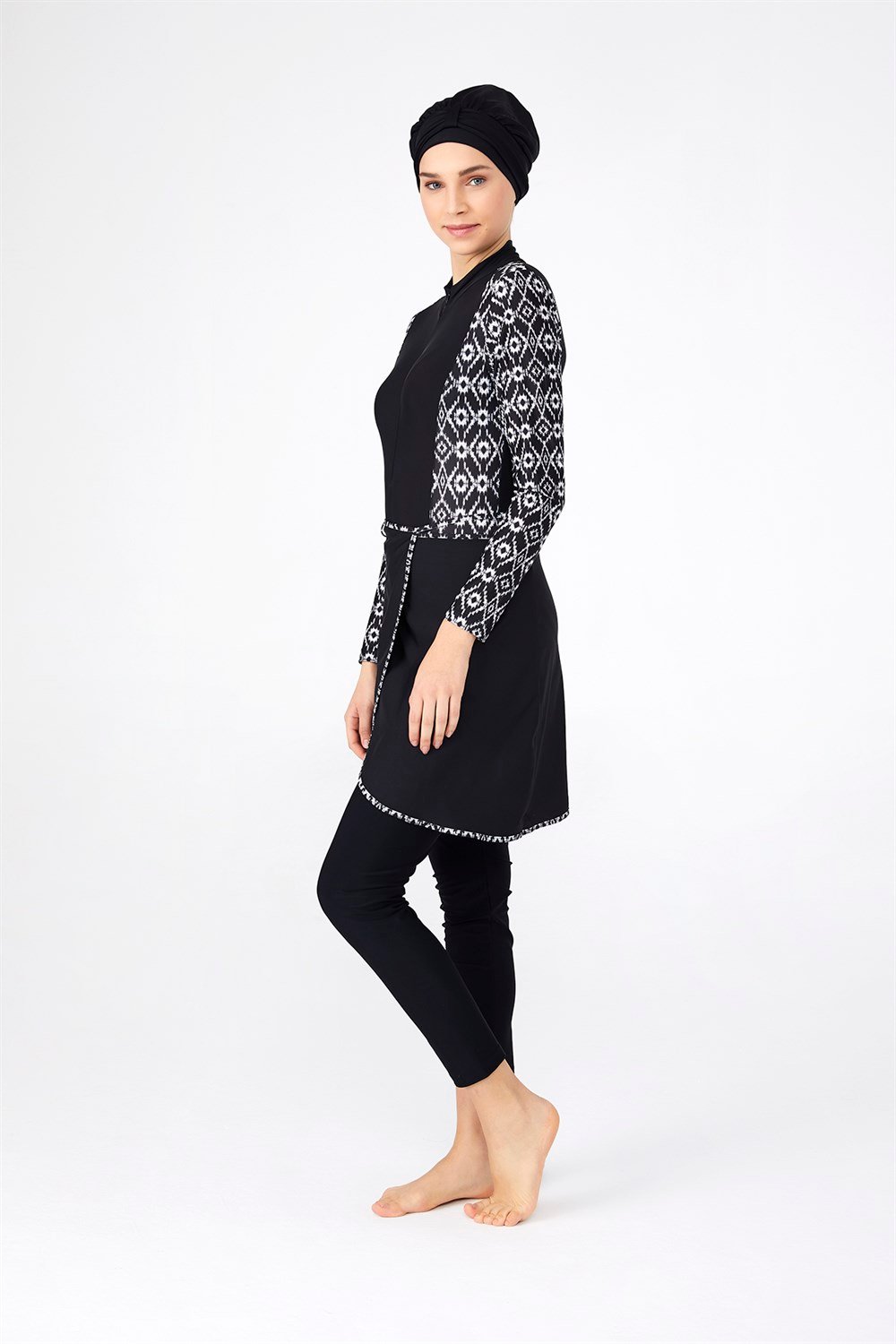 Adasea Likralı Tam Kapalı 3'lü Yüzücü Tesettür Mayo 4275 Siyah