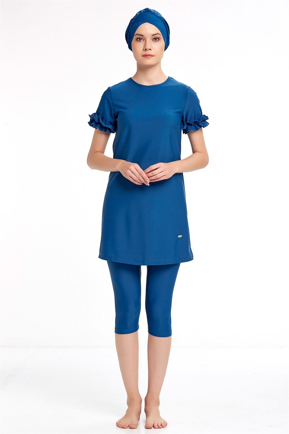 Adasea Yarı Kapalı Likralı Tesettür Mayo 3401 Açık Lacivert Remsa Mayo