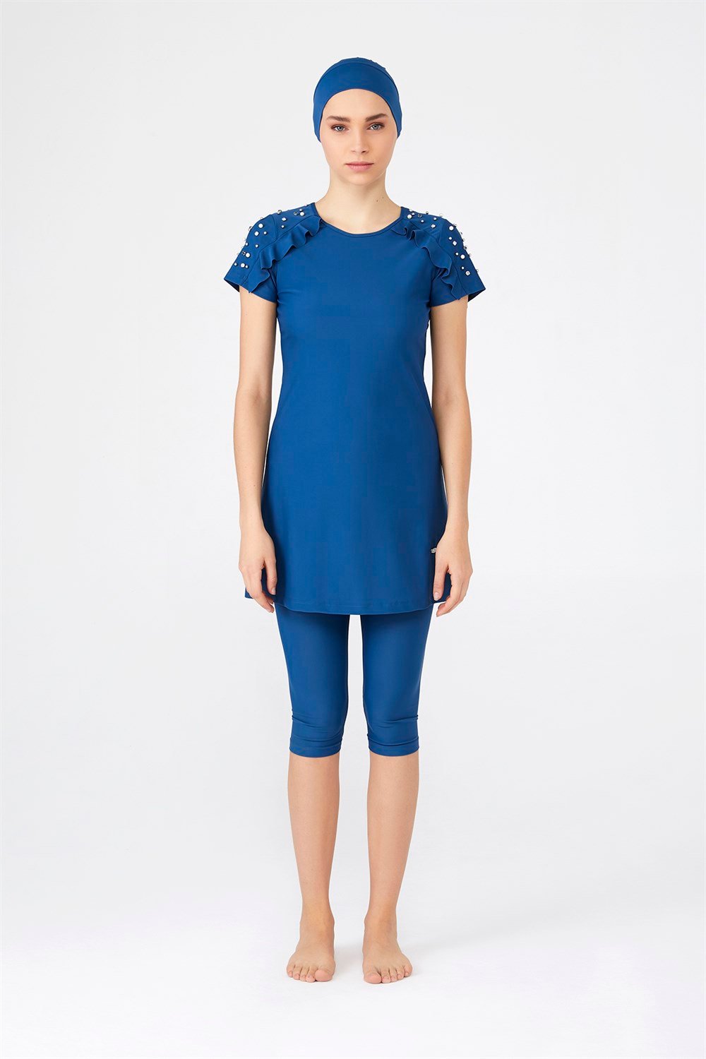 Adasea Yarı Kapalı Tesettür Mayo Kısa Kollu 3301 Açık Lacivert