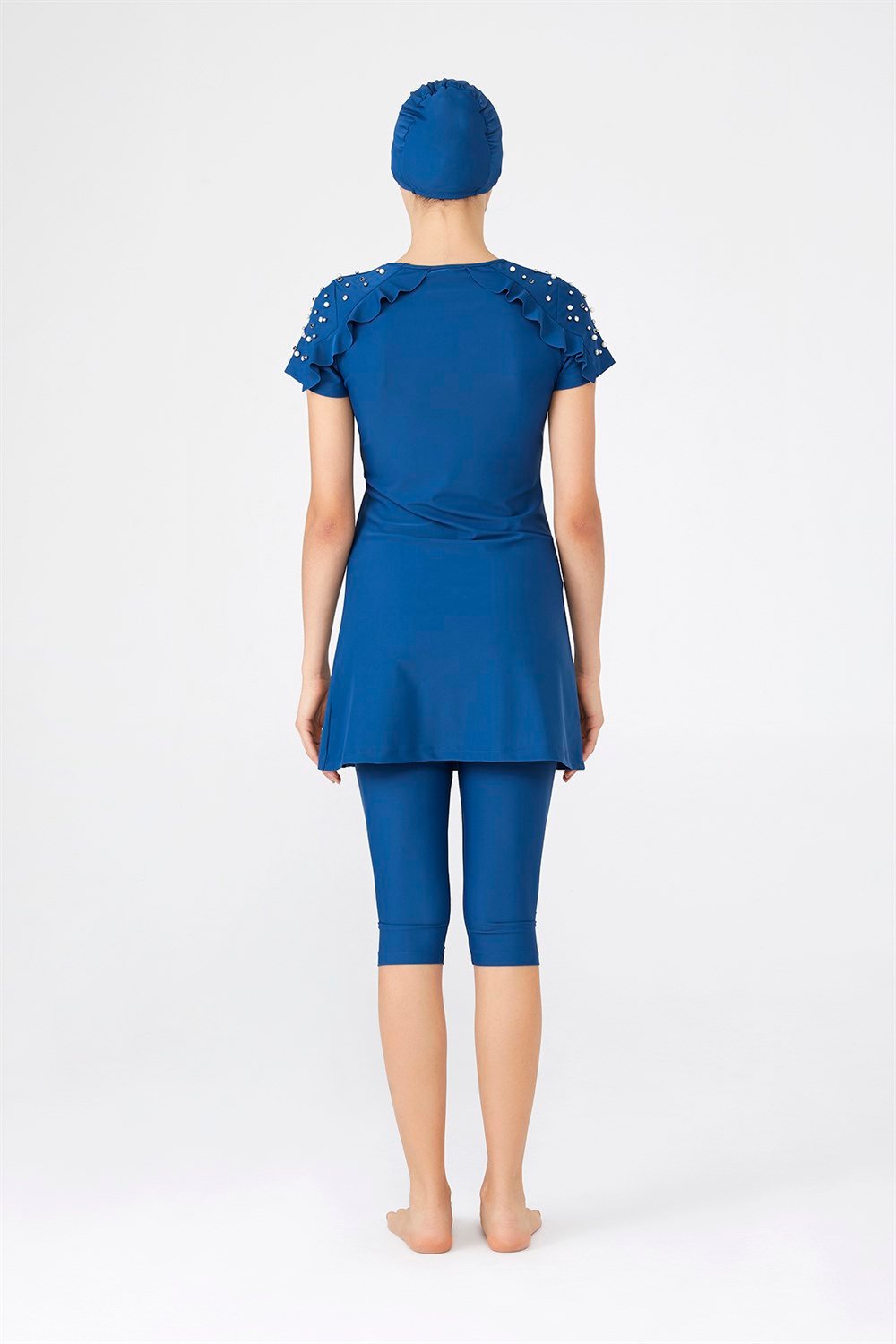 Adasea Yarı Kapalı Tesettür Mayo Kısa Kollu 3301 Açık Lacivert