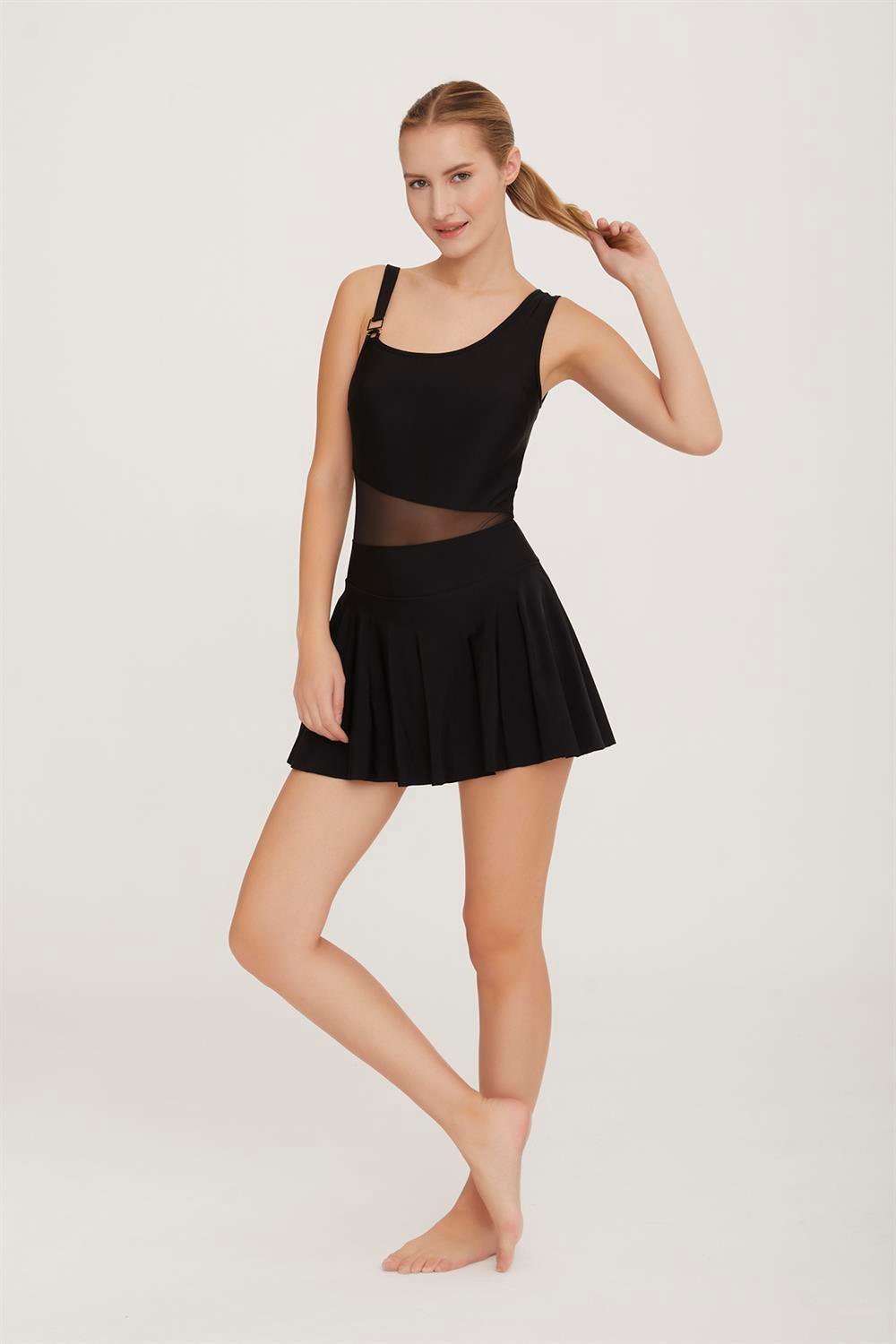 Askı Şortlu Elbise Mayo Yarı Kapalı Mayo Gven 3587 Siyah Remsa Mayo