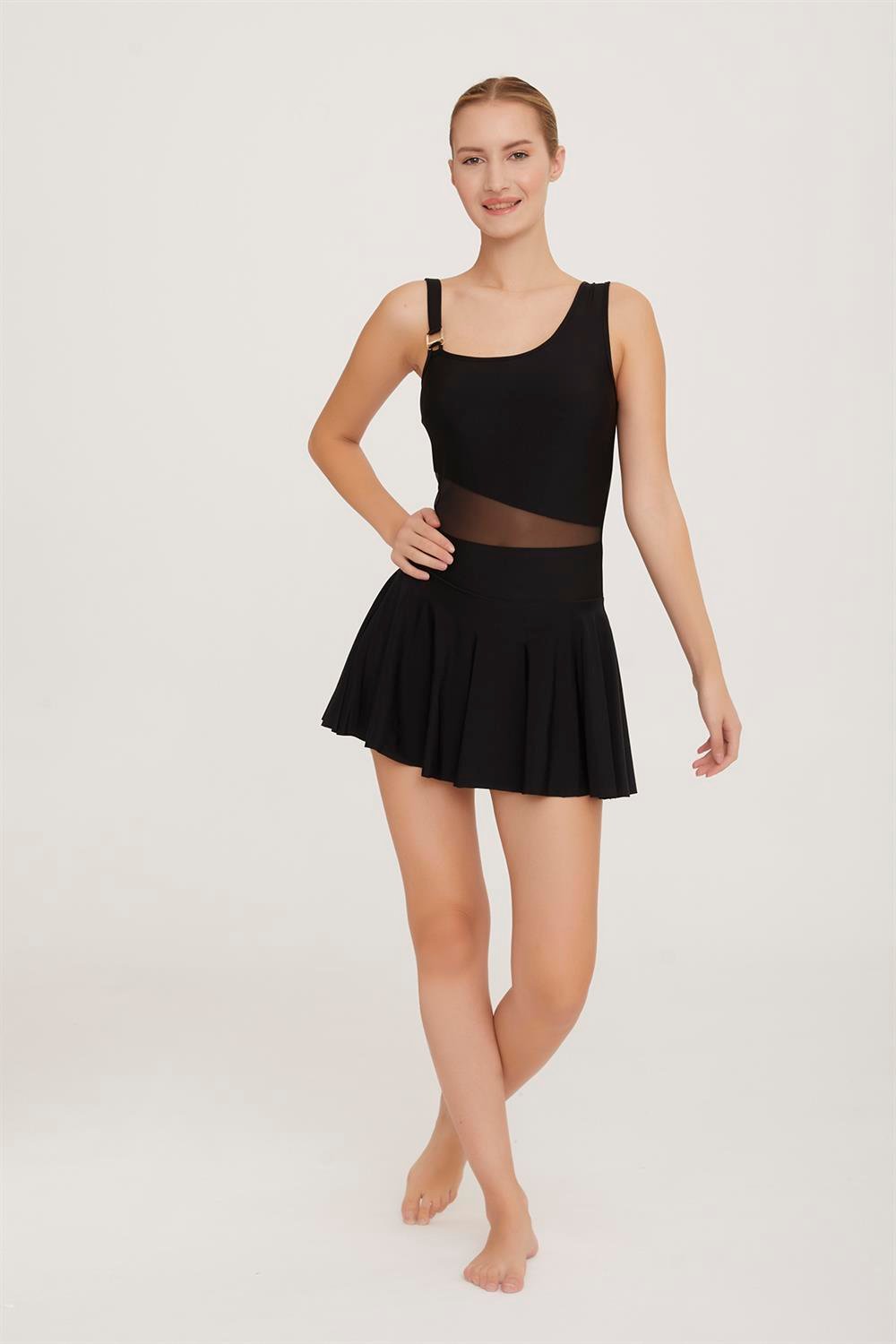 Askı Şortlu Elbise Mayo Yarı Kapalı Mayo Gven 3587 Siyah Remsa Mayo