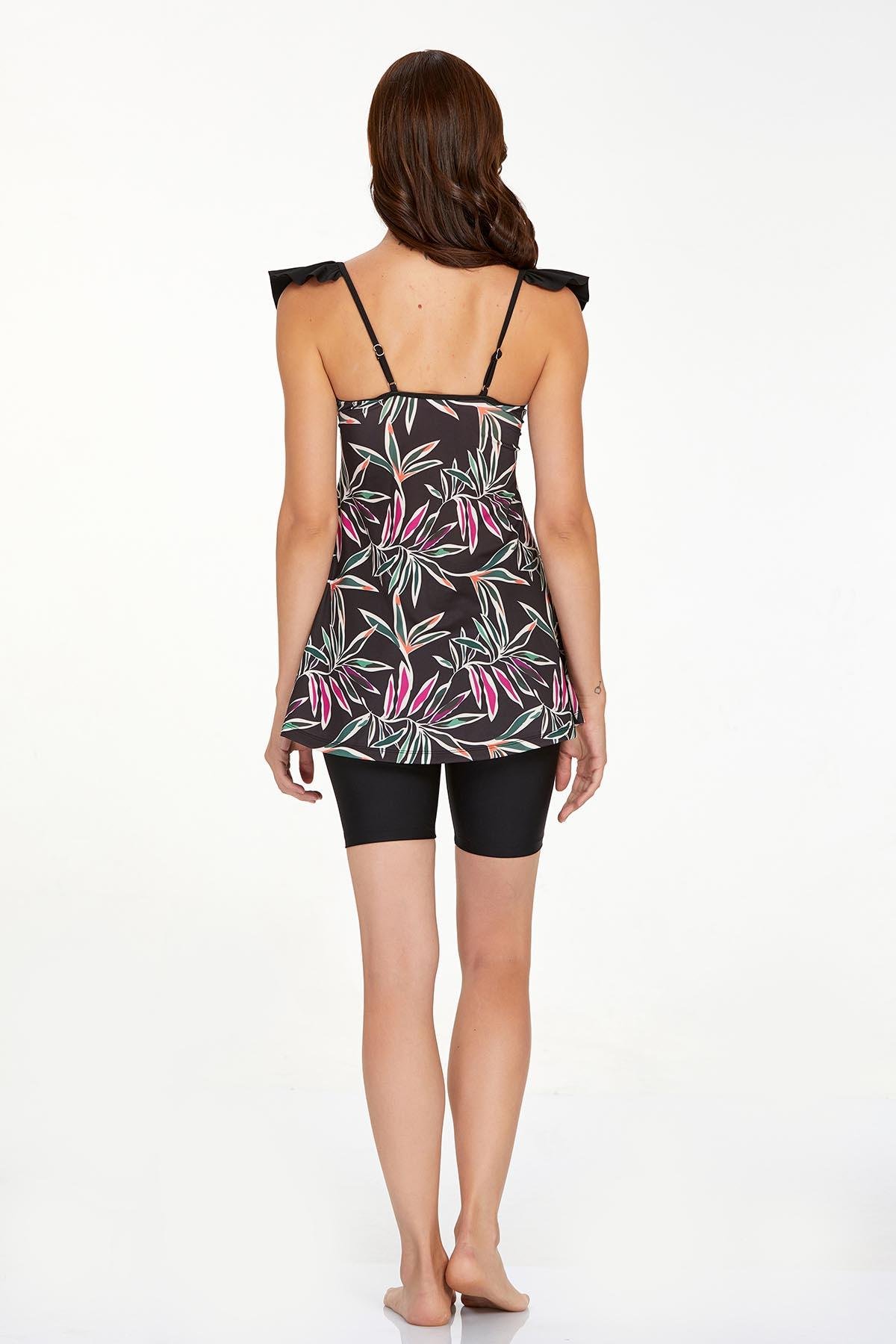 Askılı Şortlu Elbise Mayo Yarı Kapalı Mayo Aura 3929 Siyah 