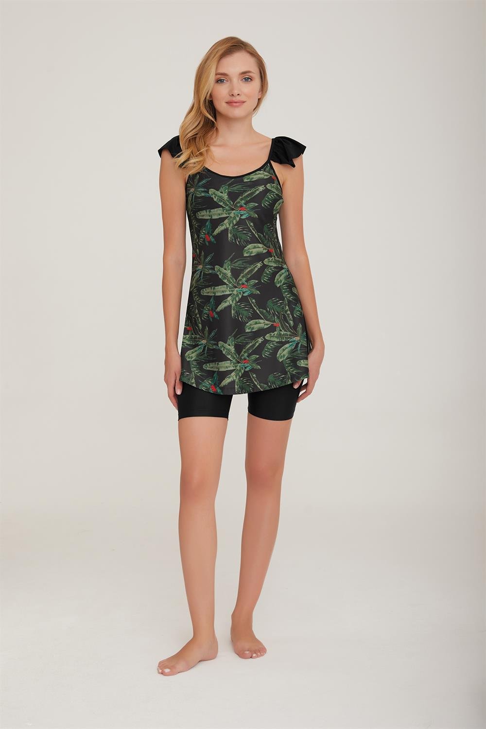 Askılı Şortlu Yarı Kapalı Mayo Brown 3916 Siyah Remsa Mayo