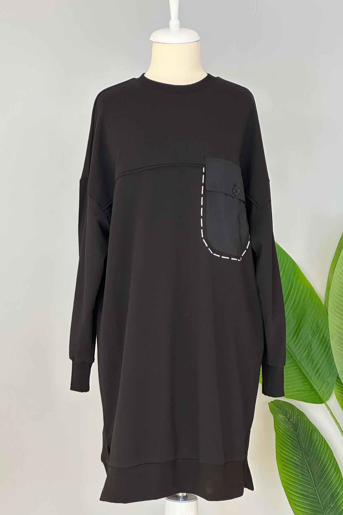 Basic Cep Detaylı Sweat Tunik 10376 Siyah