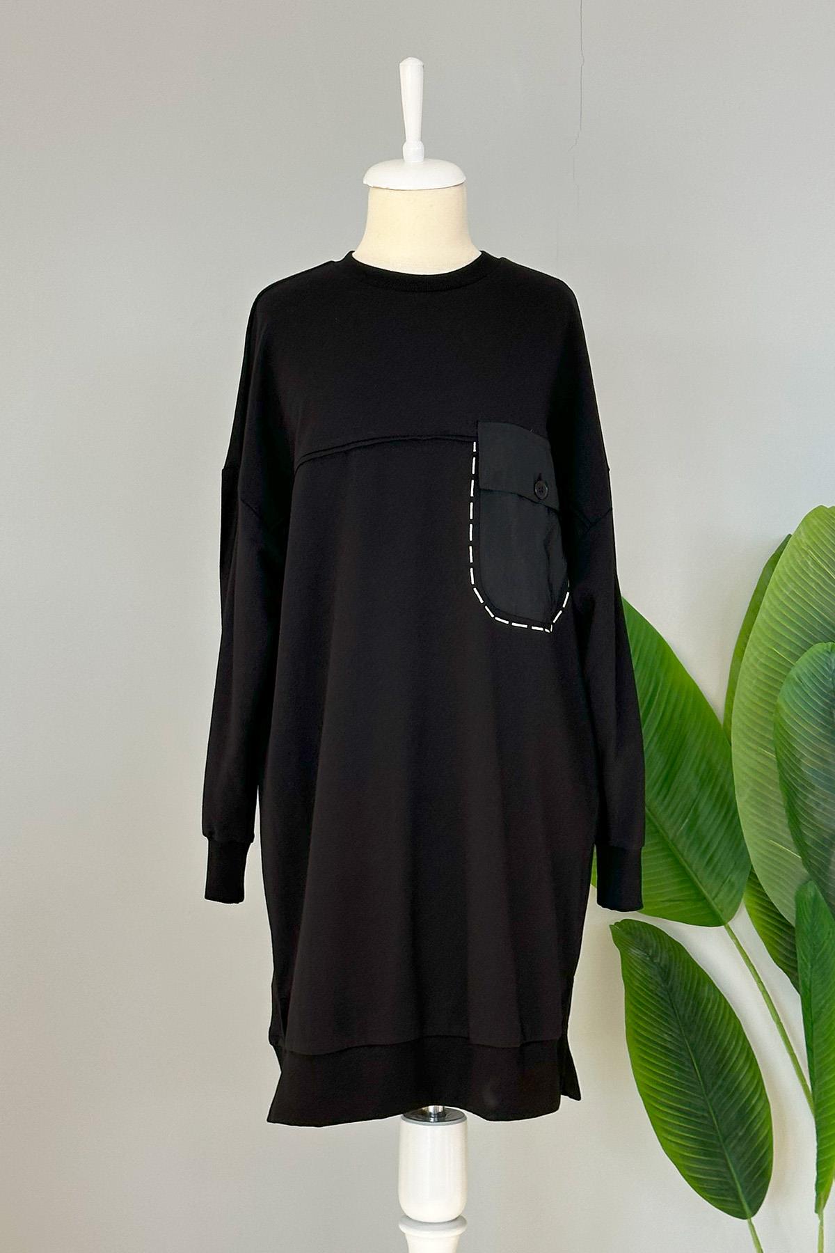 Basic Cep Detaylı Sweat Tunik 10376 Siyah