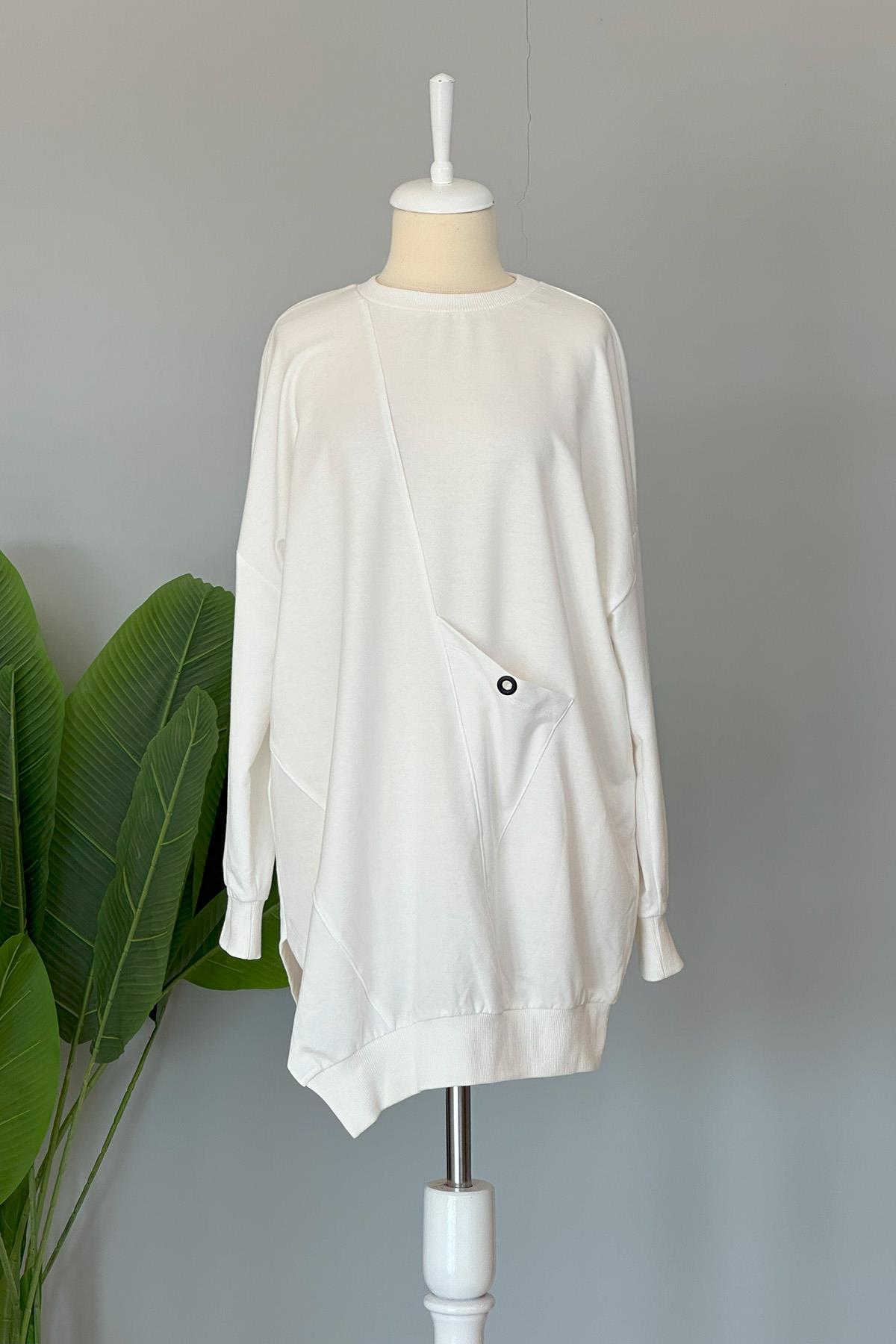 Basic Cep Detaylı Sweat Tunik 10389 Ekru