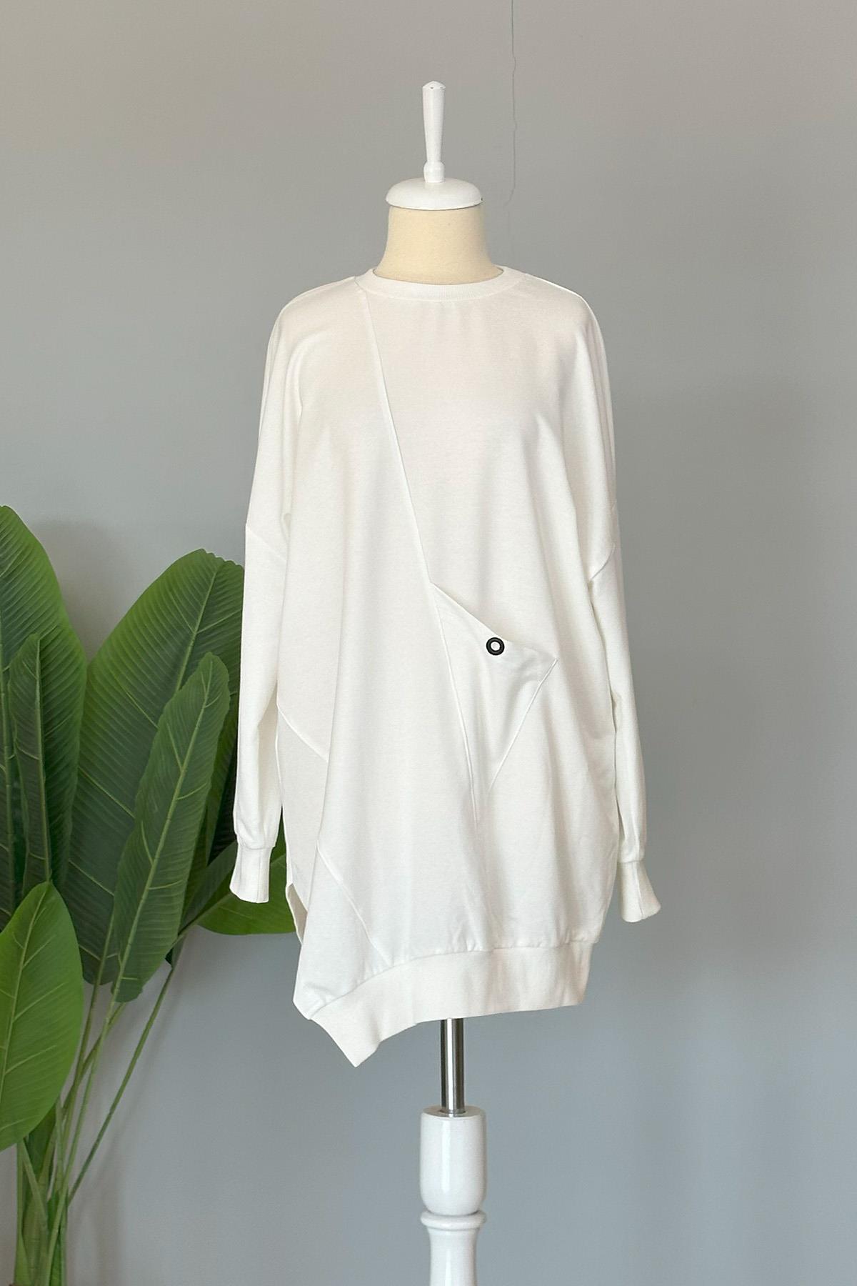 Basic Cep Detaylı Sweat Tunik 10389 Ekru