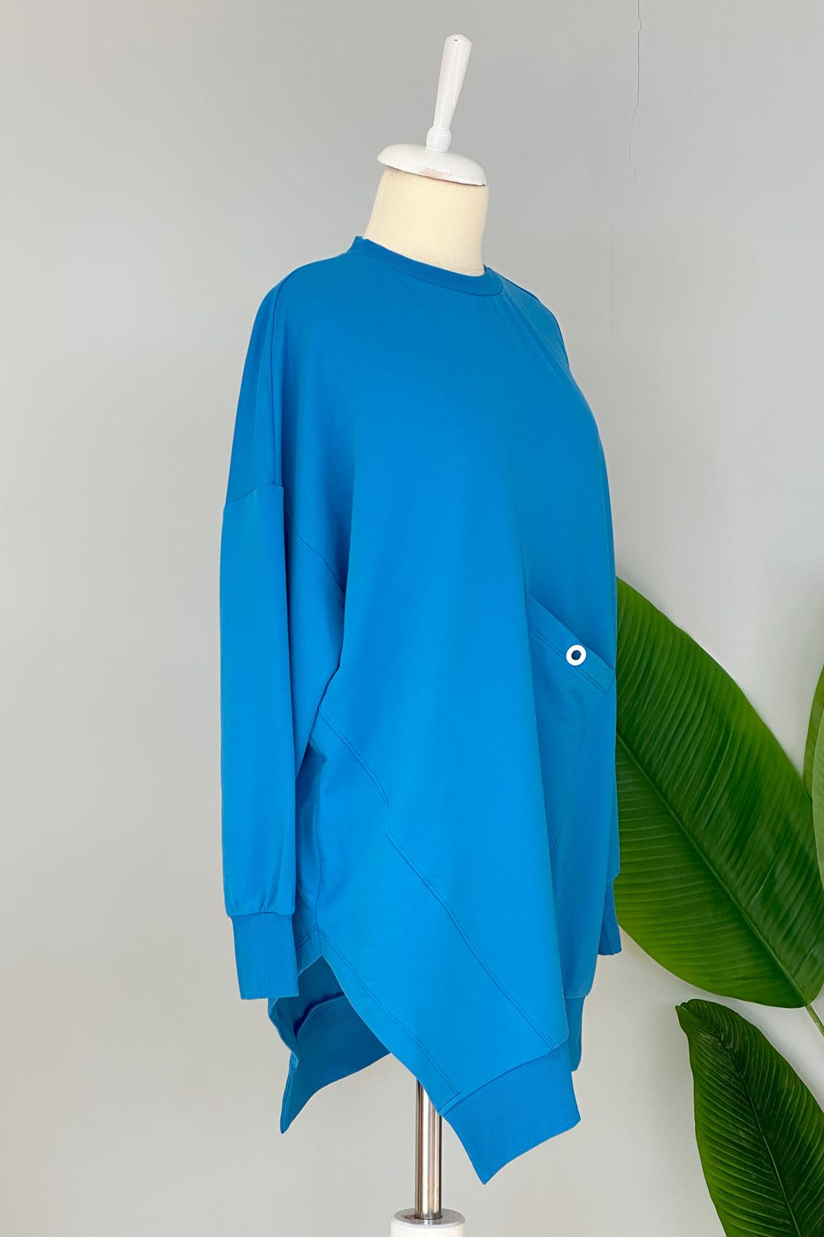 Basic Cep Detaylı Sweat Tunik 10389 Mavi