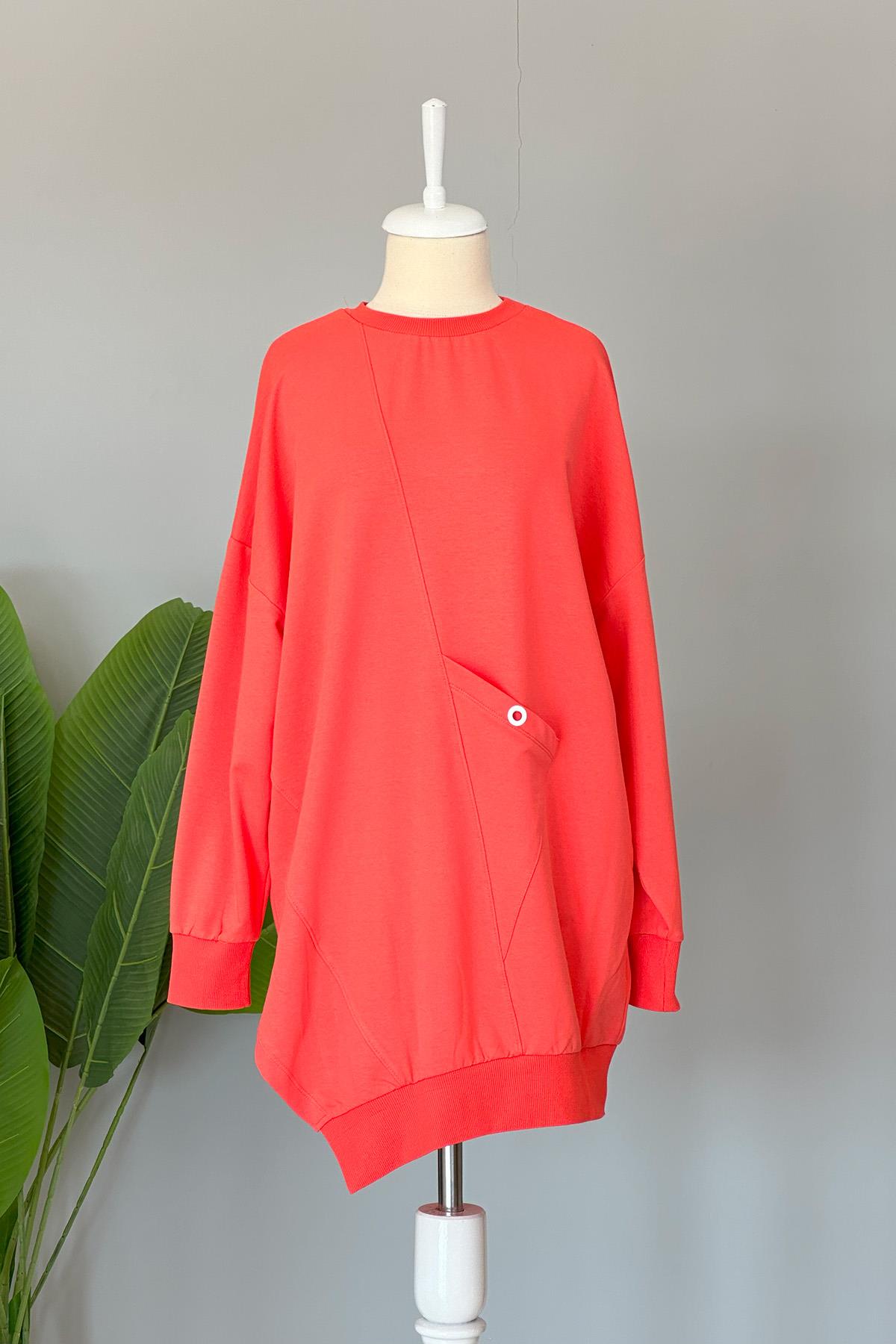 Basic Cep Detaylı Sweat Tunik 10389 Mercan