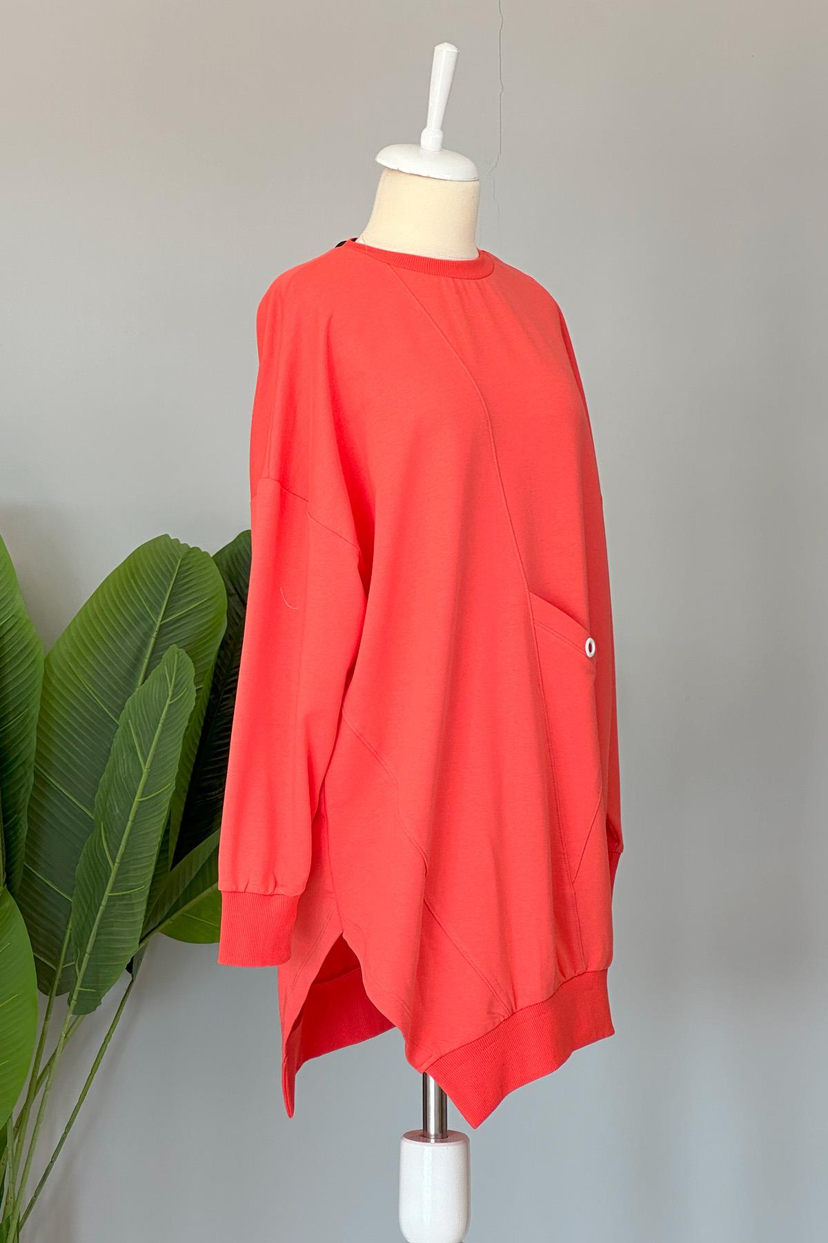 Basic Cep Detaylı Sweat Tunik 10389 Mercan