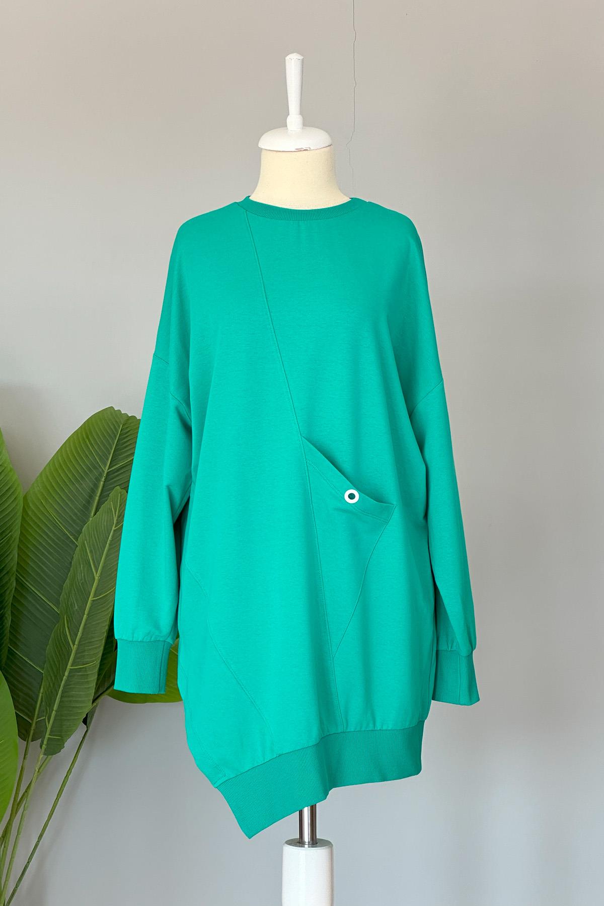 Basic Cep Detaylı Sweat Tunik 10389 Mint