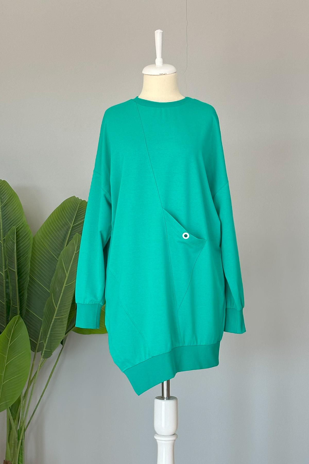 Basic Cep Detaylı Sweat Tunik 10389 Mint