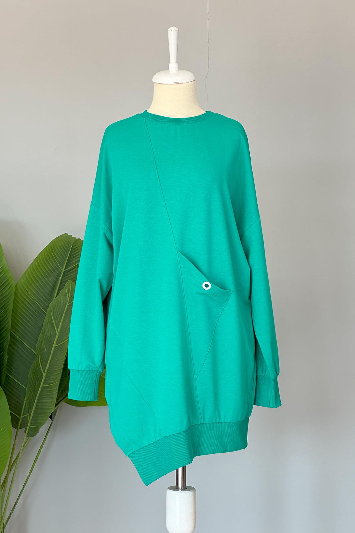 Basic Cep Detaylı Sweat Tunik 10389 Mint