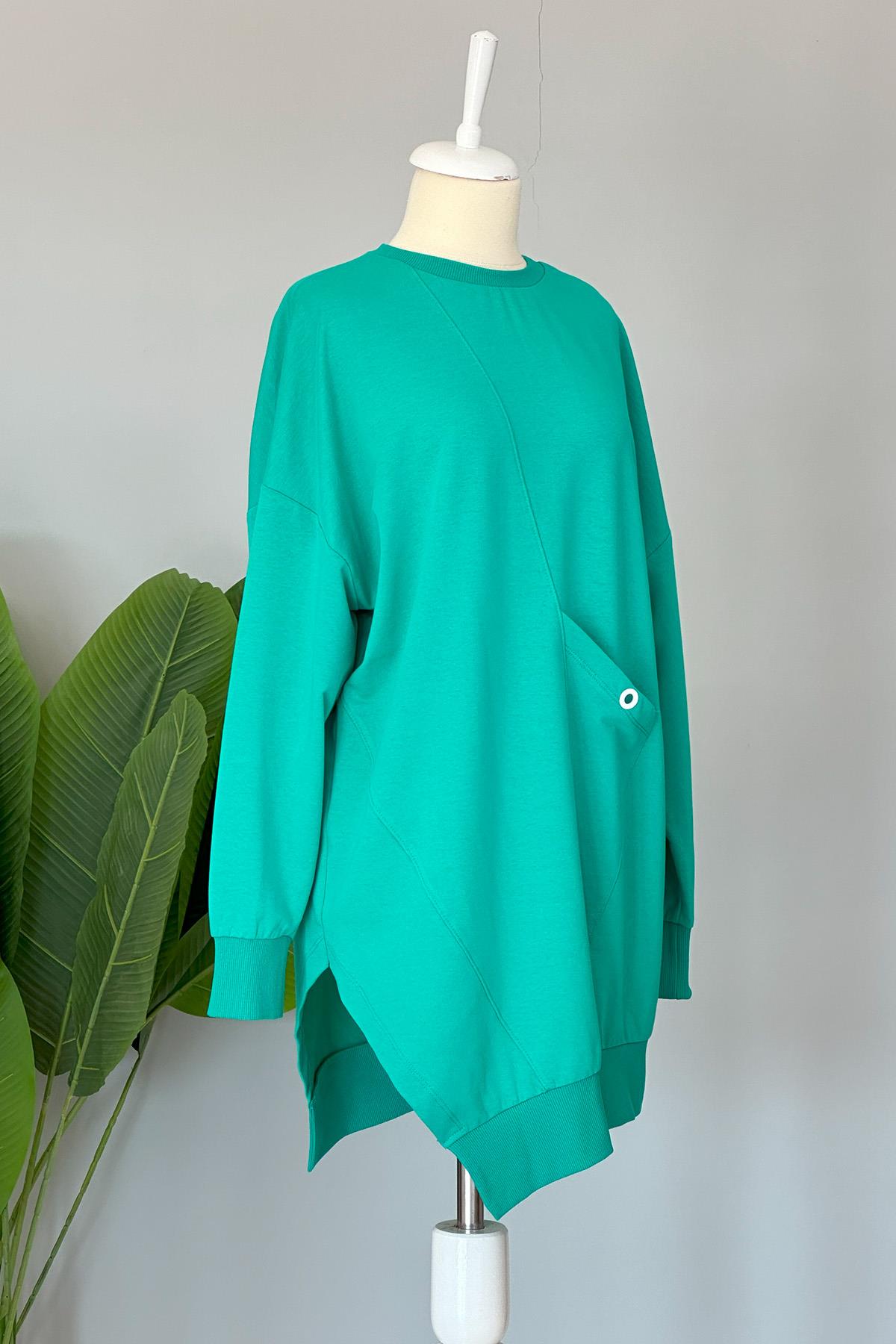 Basic Cep Detaylı Sweat Tunik 10389 Mint