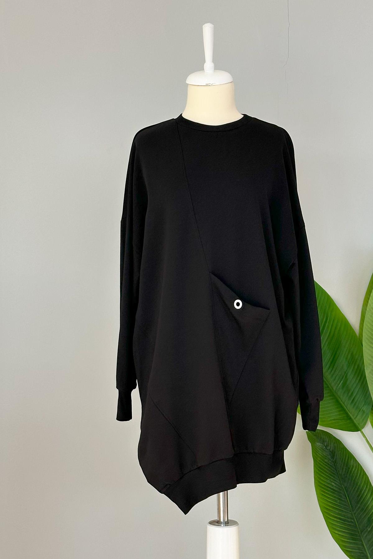 Basic Cep Detaylı Sweat Tunik 10389 Siyah