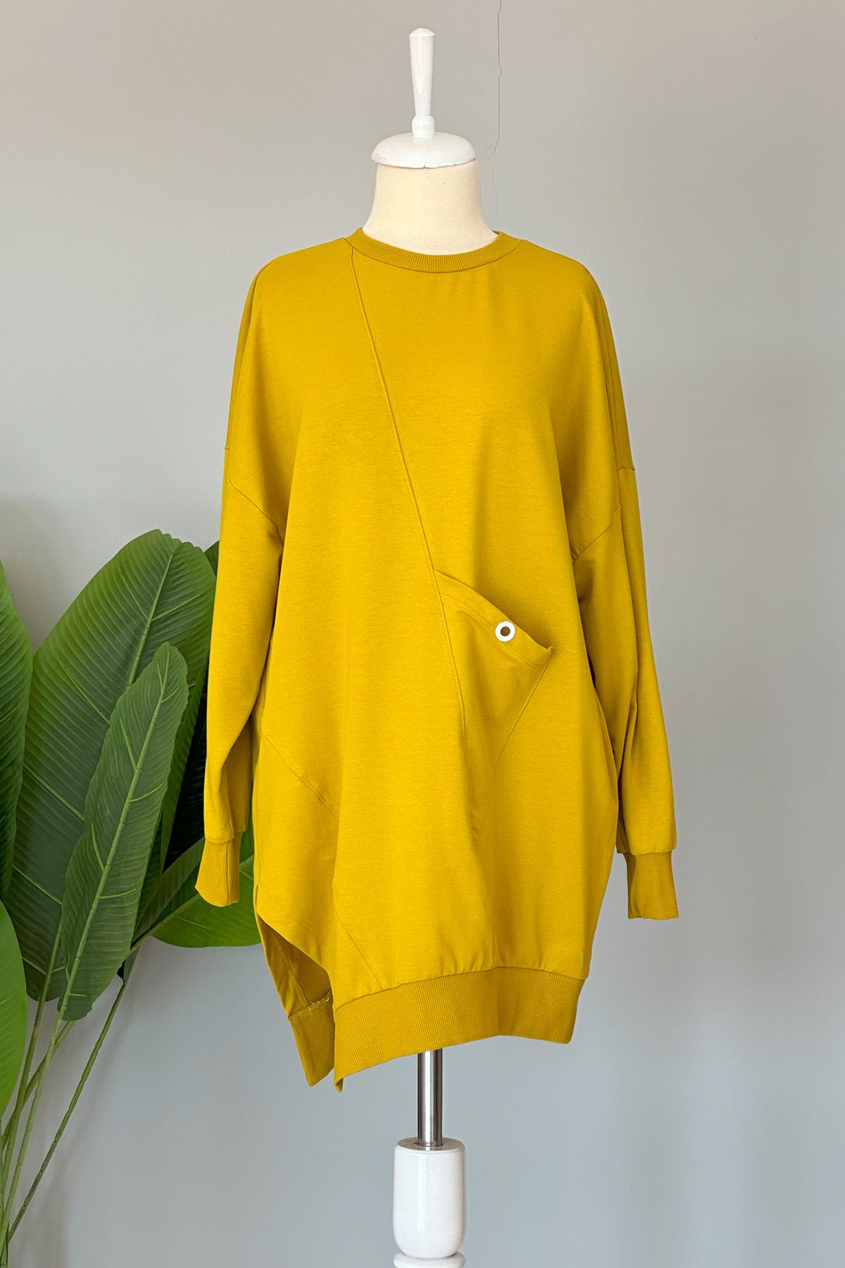 Basic Cep Detaylı Sweat Tunik 10389 Zeytinyağ Yeşili