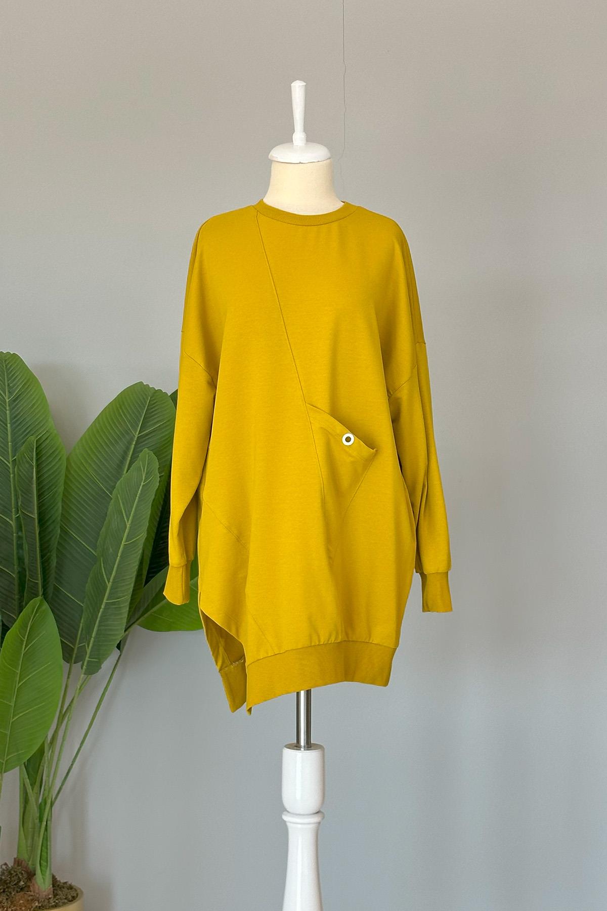 Basic Cep Detaylı Sweat Tunik 10389 Zeytinyağ Yeşili