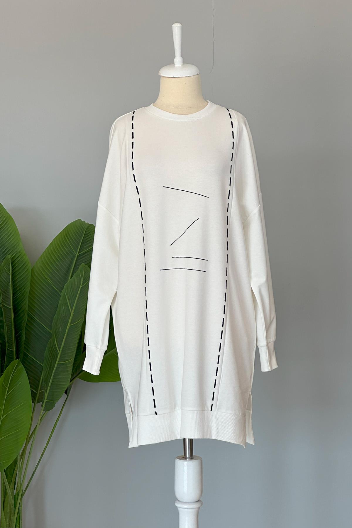 Basic Dikiş Detaylı Sweat Tunik 10425 Ekru