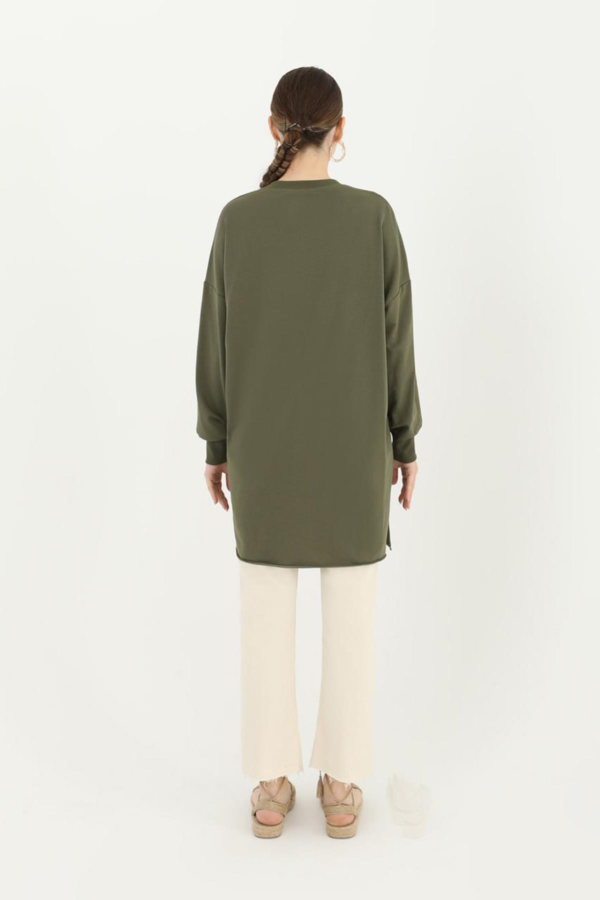 Basic Düğme Detaylı Sweat Tunik 10412 Haki