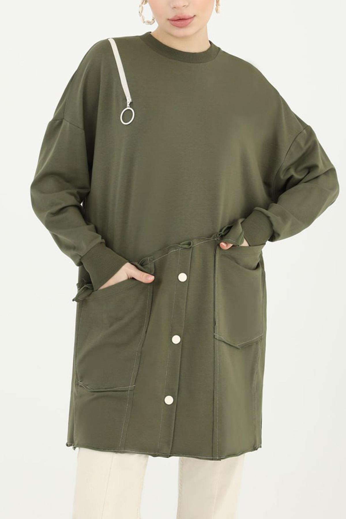 Basic Düğme Detaylı Sweat Tunik 10412 Haki