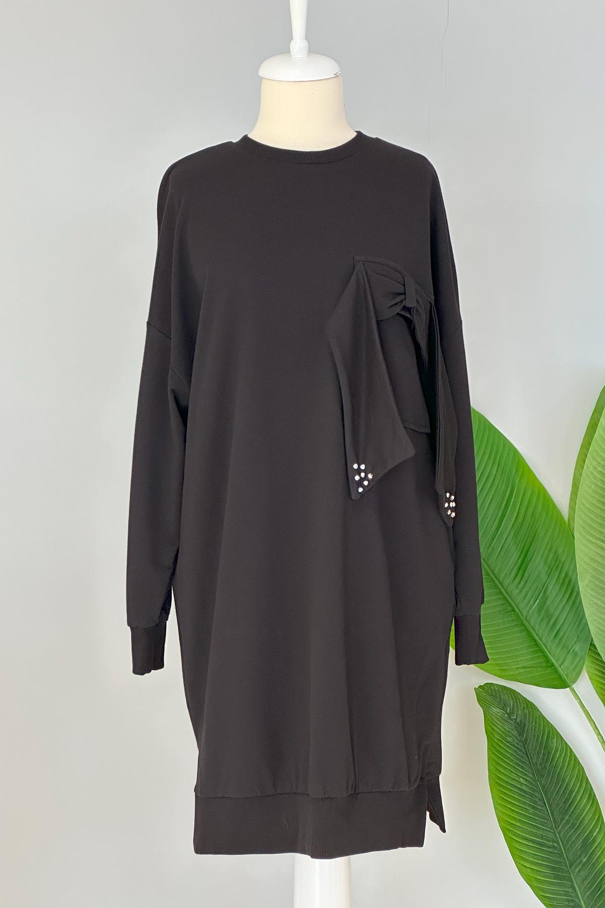 Basic Fiyonk Detaylı Sweat Tunik 10414 Siyah