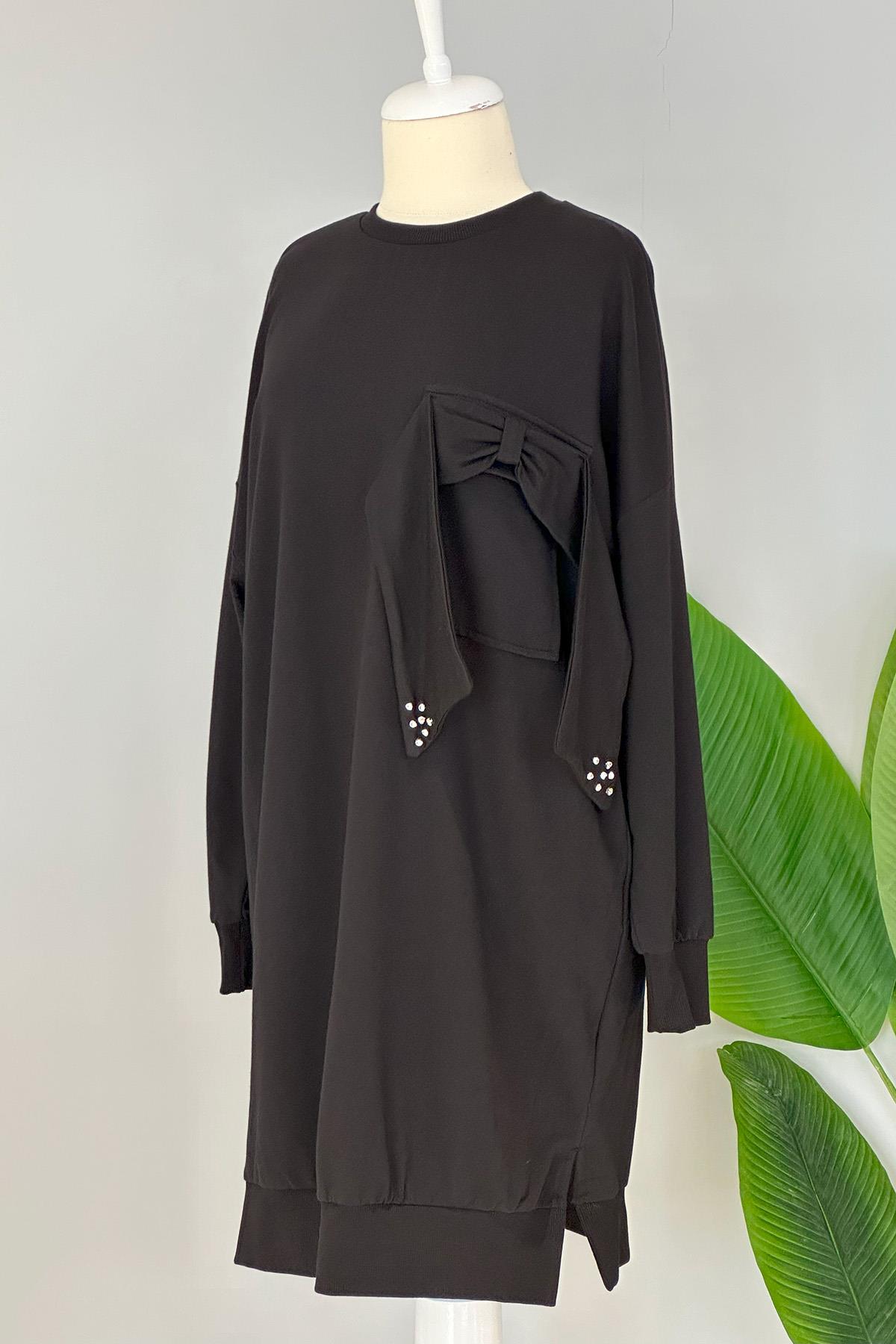 Basic Fiyonk Detaylı Sweat Tunik 10414 Siyah
