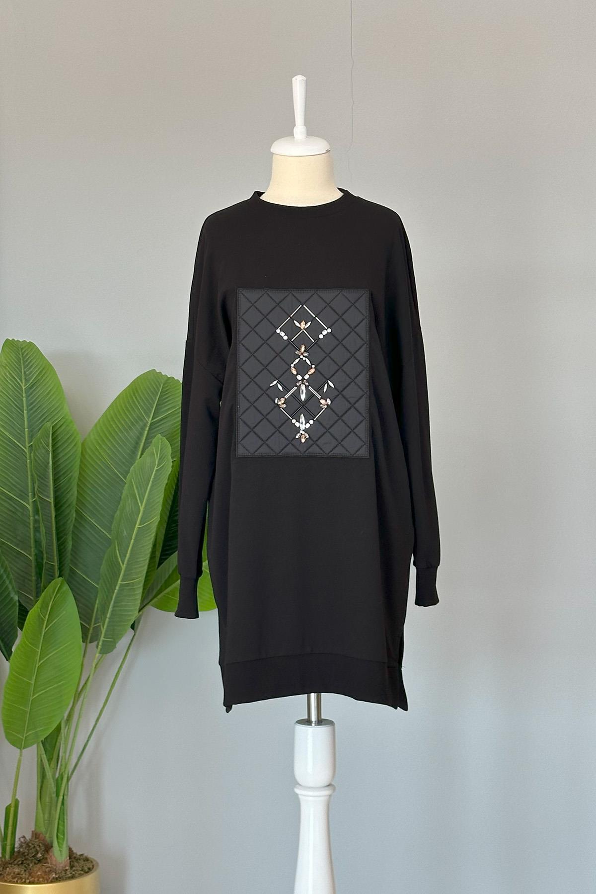 Basic Kapitone Detaylı Sweat Tunik 10368 Siyah