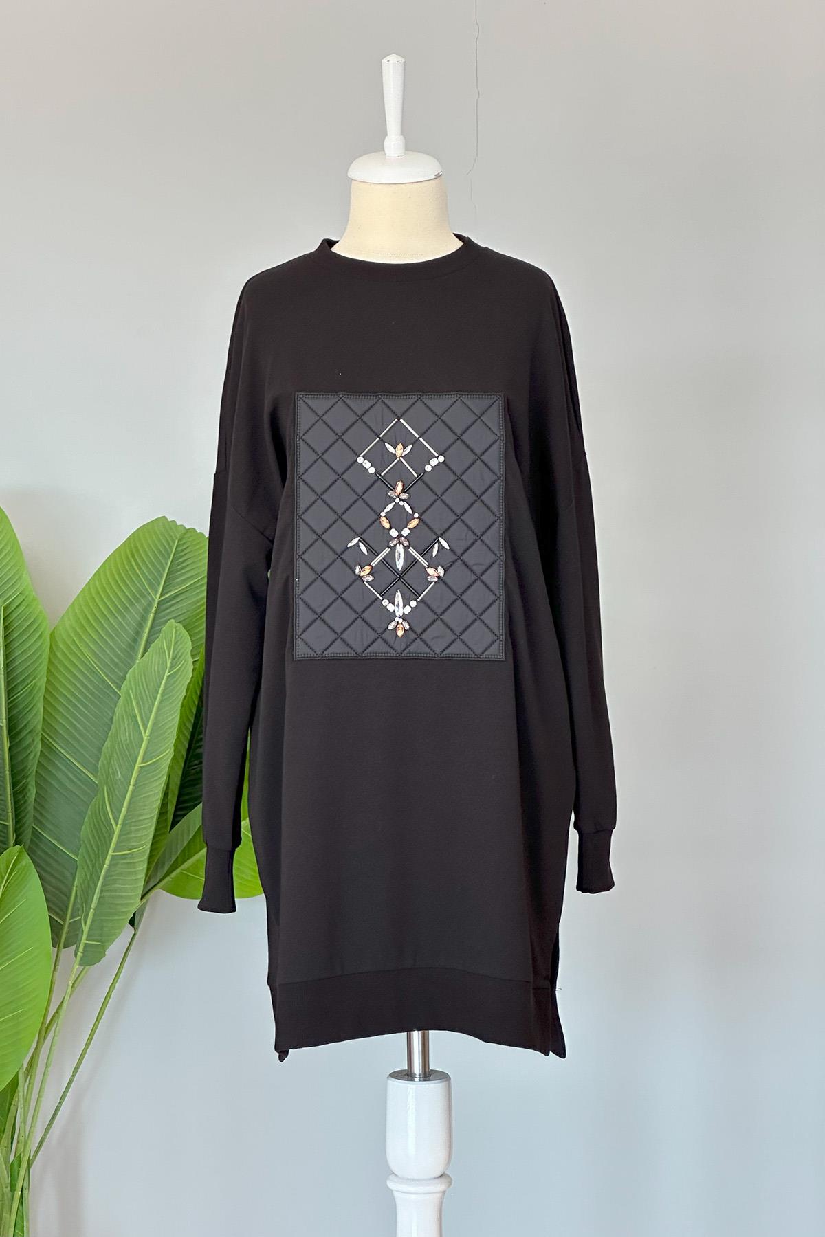 Basic Kapitone Detaylı Sweat Tunik 10368 Siyah