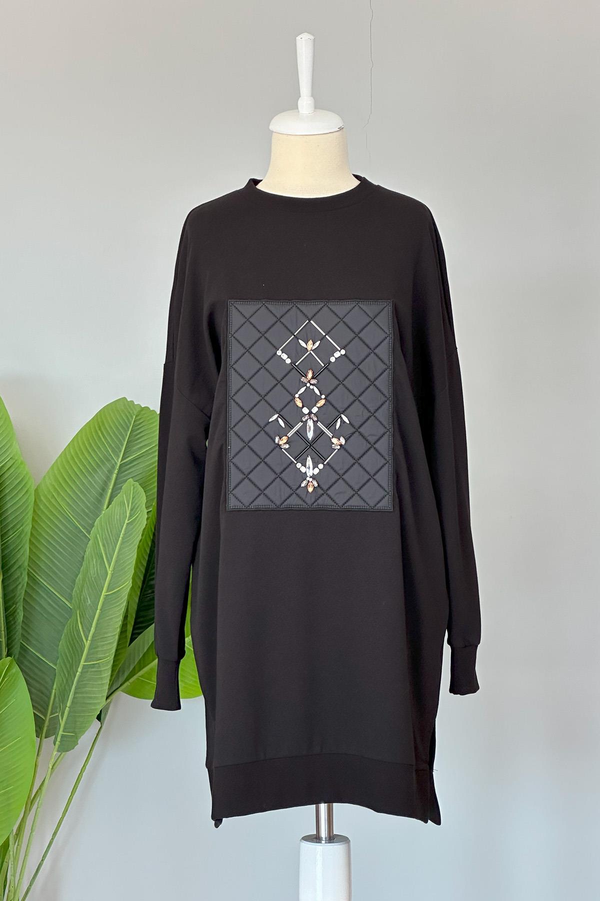 Basic Kapitone Detaylı Sweat Tunik 10368 Siyah